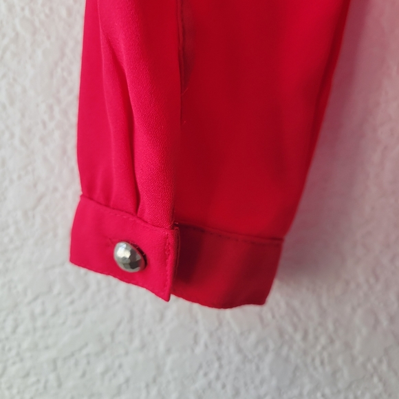 Candie's Hot Pink Long Sleeve Beaded Collar Blouse Sz XS | Going Out Top 2010's - Picture 7 of 7